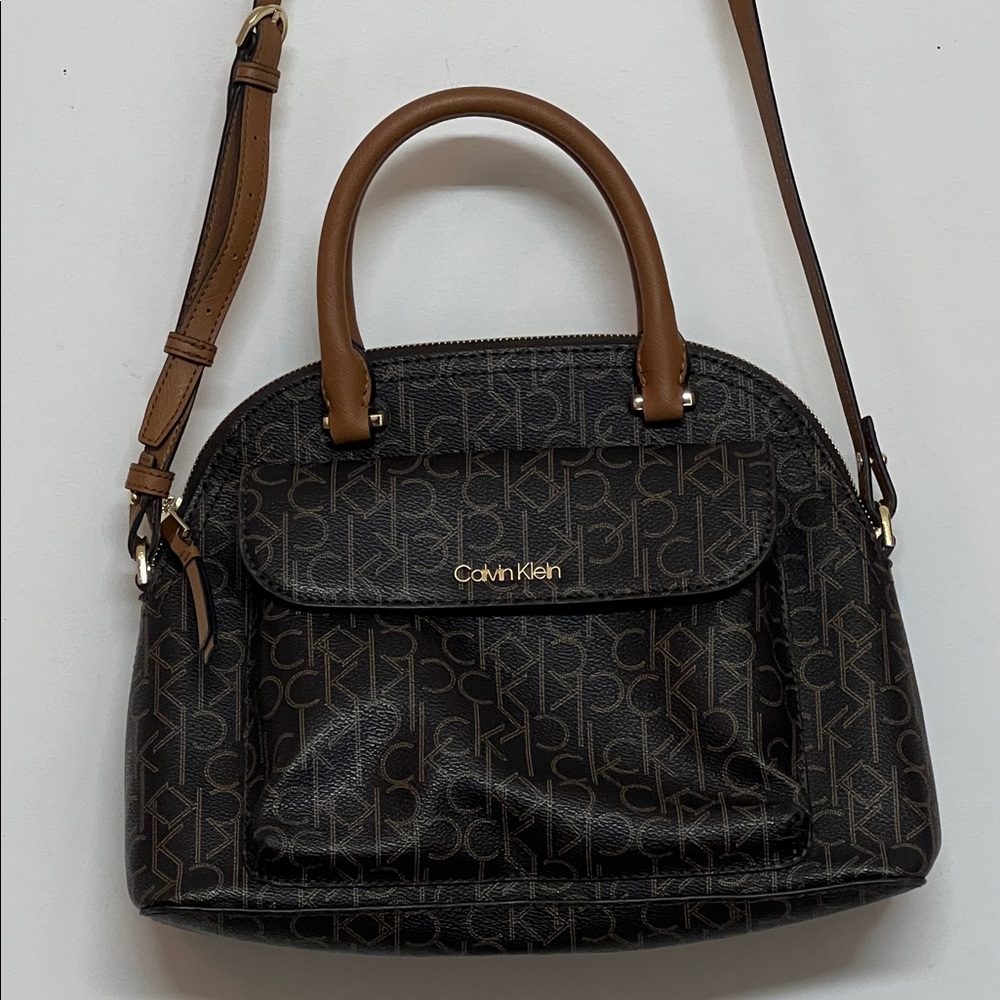 🌞 Calvin Klein signature dome satchel bag Brown Crossbody Bag or hand bag